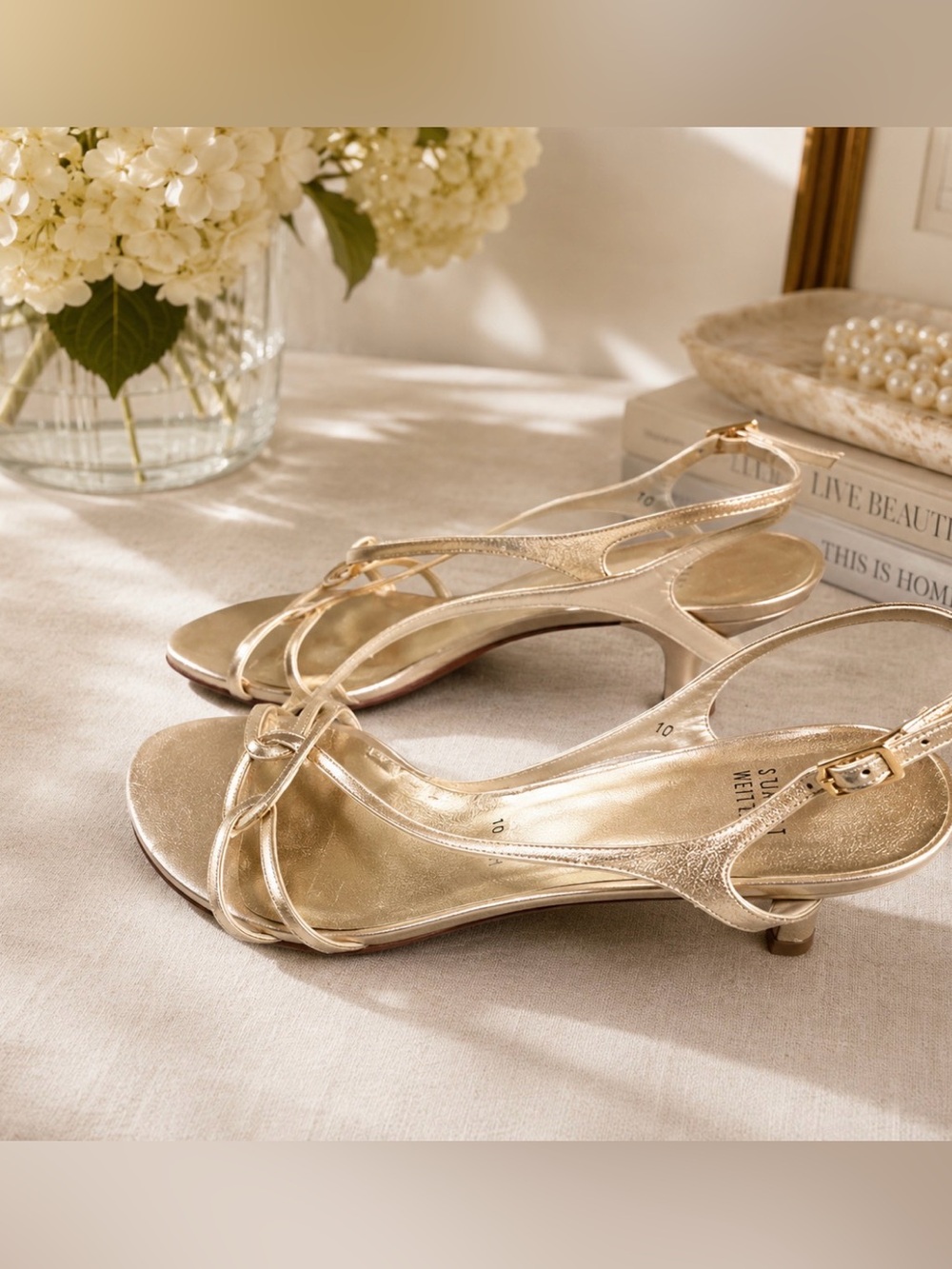 Stuart Weitzman size 10 strappy kitten heel sling back sandal